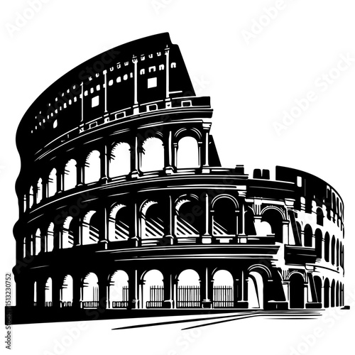 Colosseum Stencil Art - Roman Amphitheater Silhouette Vector