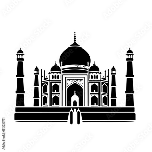Taj Mahal Stencil Art - Iconic Indian Landmark Silhouette Vector