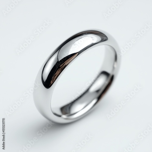 Silver minimalist ring on plain bright white background no shadows, elegant jewelry, timeless and delicate