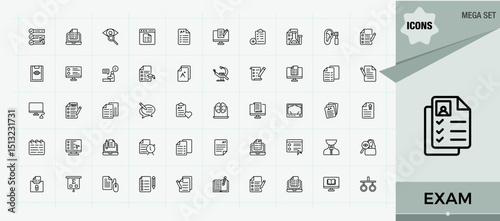 Exam icon set. Result icon set. Line icons with editable stroke. Containing questionnaire, education, assessment, test and more. Vector illustration.