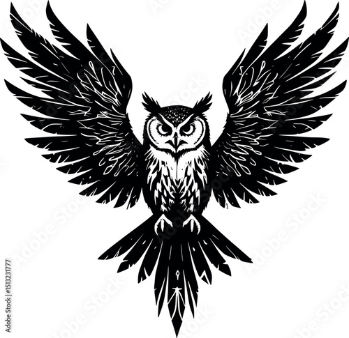 Gothic owl vector. Nocturnal guardian with mystical wings and sharp vision.