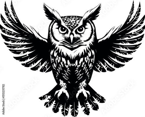 Gothic owl vector. Nocturnal guardian with mystical wings and sharp vision.
