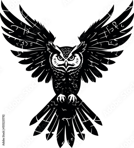 Gothic owl vector. Nocturnal guardian with mystical wings and sharp vision.