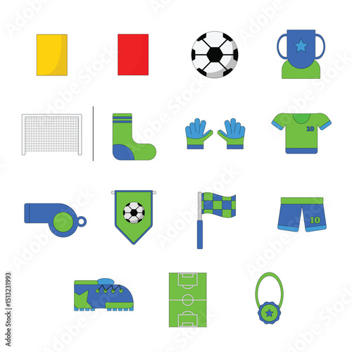 Soccer Equipment Vector Illustration Set