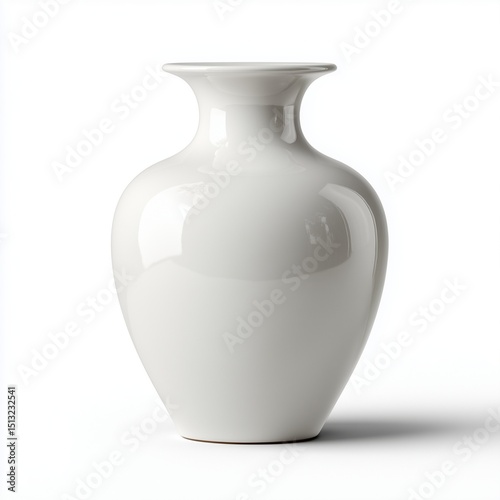 White ceramic vase on plain bright white background no shadows, modern home decor, minimalist and elegant