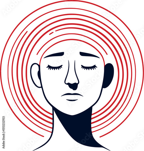 Mental pressure vector. Abstract head with visualized inner tension.