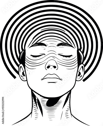 Mental pressure vector. Abstract head with visualized inner tension.