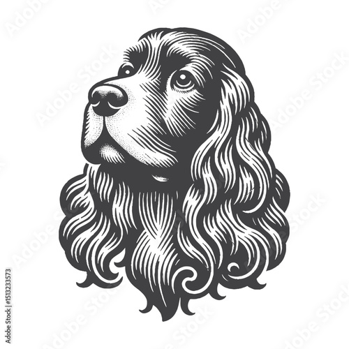 Vintage Hand-Drawn Cocker Spaniel Tilting Head Illustration – Curious Engraved Style Vector For T-Shirts Posters Stickers And Pet Lovers Apparel