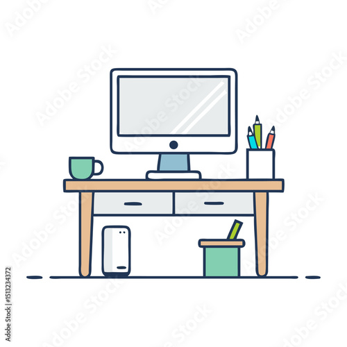 Flat Design Computer Desk