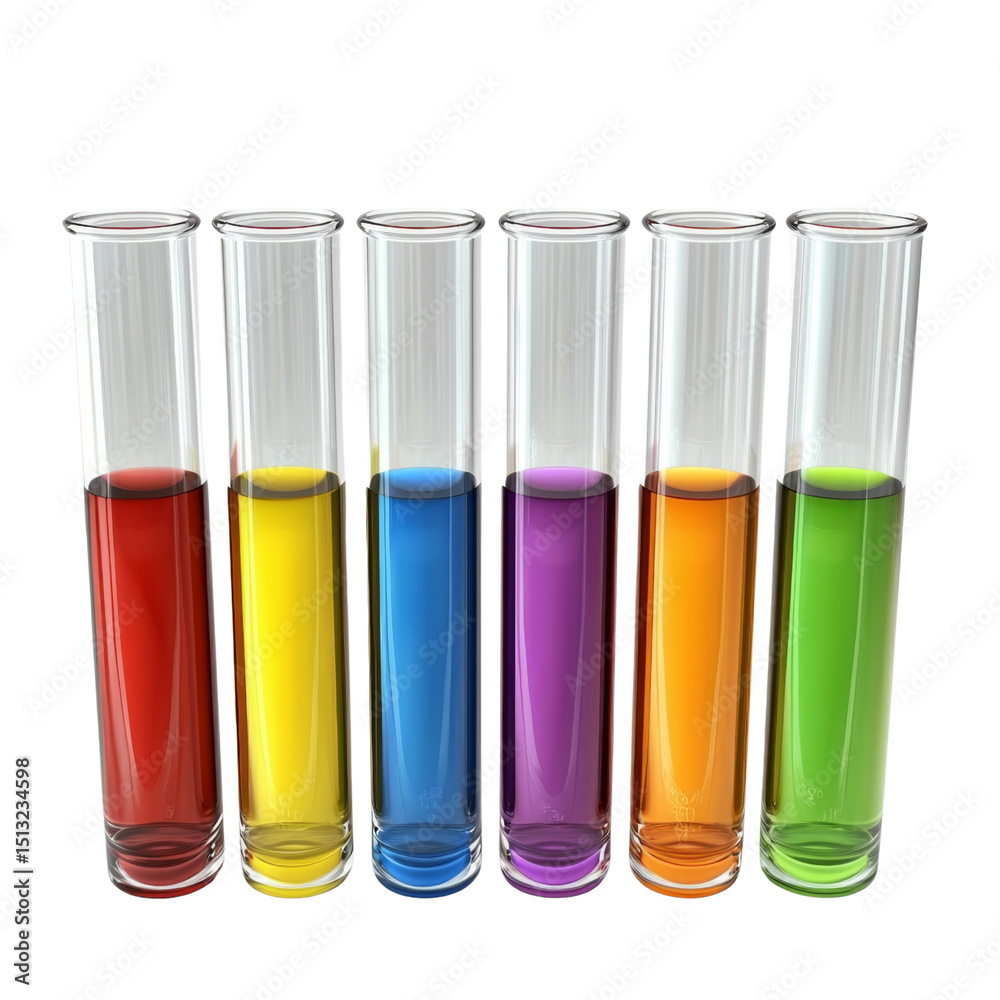 Colorful test tubes filled with liquids in various shades, showcasing vibrant hues. Perfect for science themes, experiments, or educational purposes Colorful test tubes filled with liquids in various shades, showcasing vibrant hues. Perfect for science themes, experiments, or educational purposes