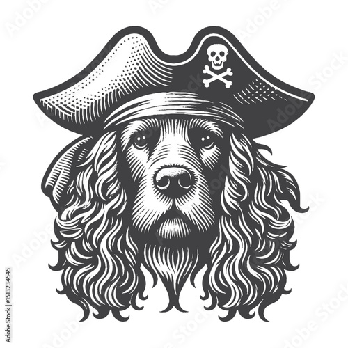 Vintage Hand-Drawn Cocker Spaniel As Pirate Illustration – Adventure Engraved Style Vector For T-Shirts Posters Stickers And Pet Lovers Apparel