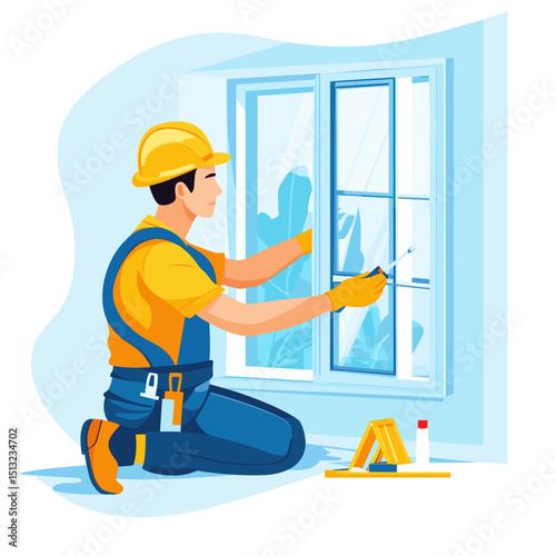 Professional Window Cleaner at Work