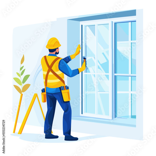 Professional Window Cleaner at Work