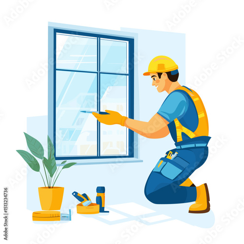 Professional Window Cleaner at Work