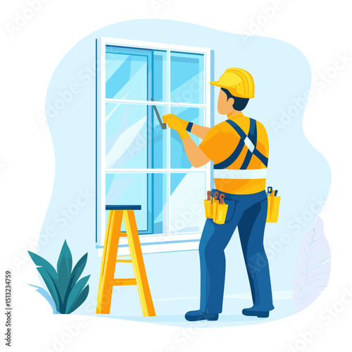 Professional Window Cleaner at Work