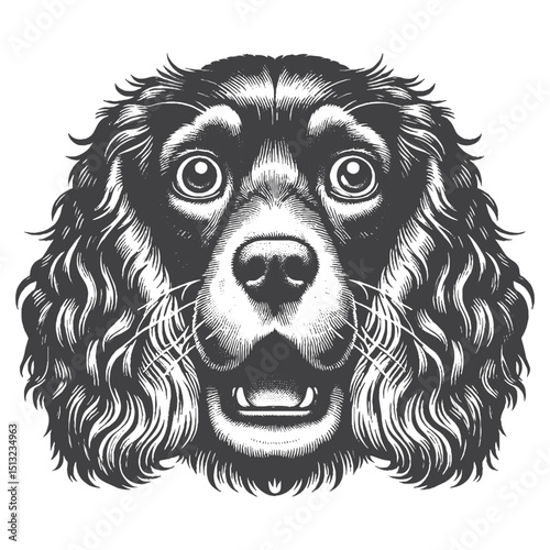 Vintage Hand-Drawn Cocker Spaniel With Shocked Expression Illustration – Expressive Engraved Style Vector For T-Shirts Posters Stickers And Pet Lovers Apparel