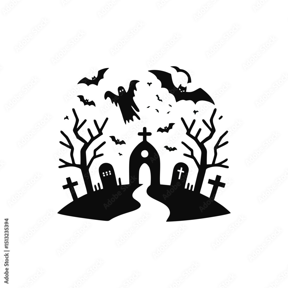 Fototapeta premium Graveyard logo icon design illustration Halloween
