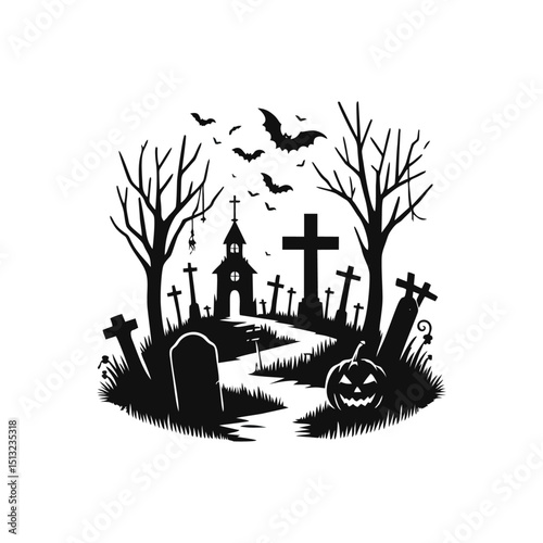 Graveyard logo icon design illustration Halloween