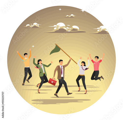 Leadership team leader to lead team to success, company CEO win business competition together.