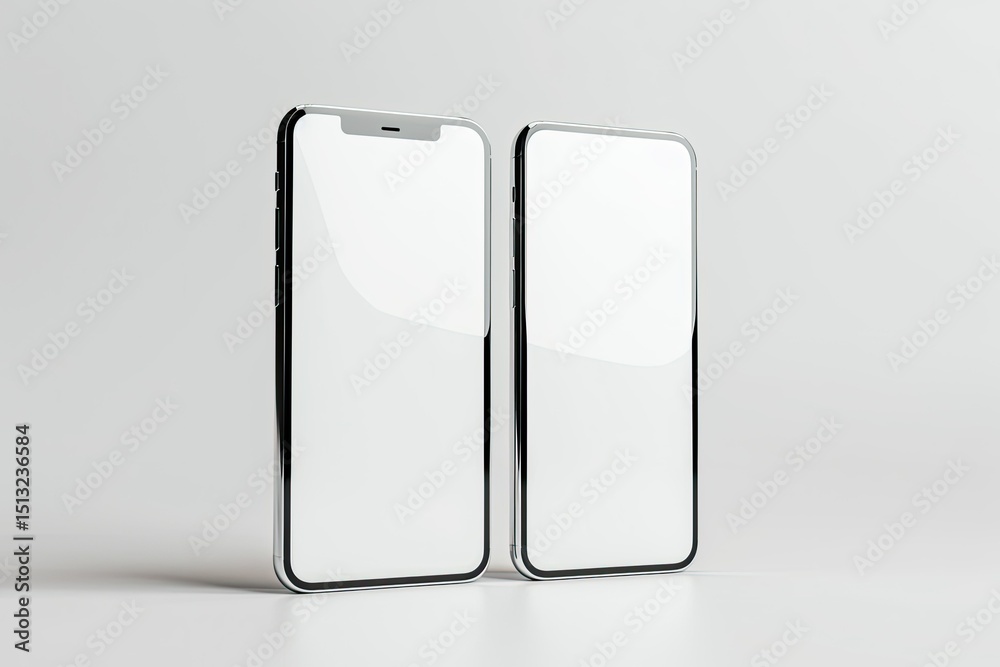 Clear Pixel Visual of Two White Smartphones with a White Back and Back Side Clear Pixel Visual of Two White Smartphones with a White Back and Back Side
