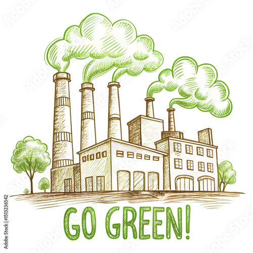 Eco-Friendly Factory: Sustainable Industry & Green Manufacturing Illustration