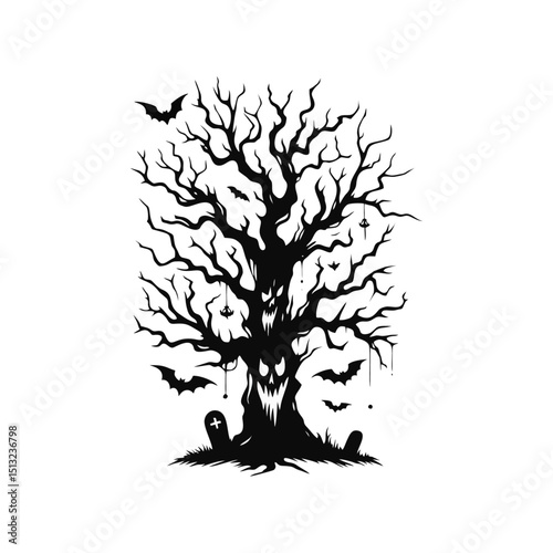 creep dead tree logo icon design illustration Halloween