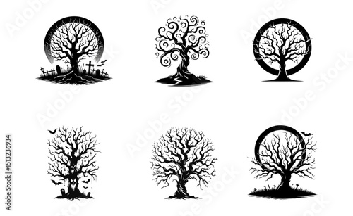creep dead tree logo icon design illustration Halloween