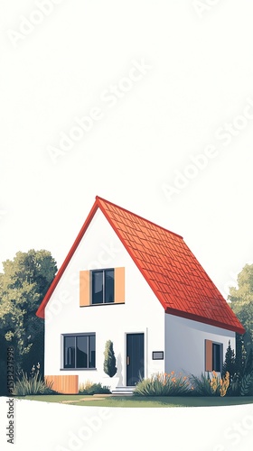 Wallpaper Mural Minimalist illustration of a comfortable house surrounded by green trees Torontodigital.ca