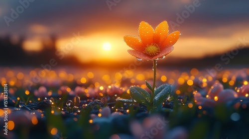poppy field at sunset