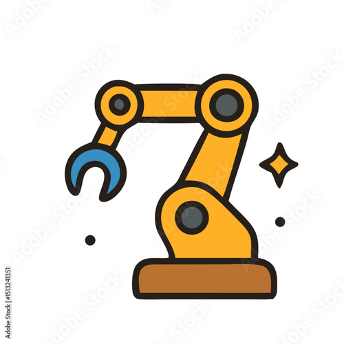  Robot with a yellow arm  Flat style icon, ideal for technology, robotics, artificial intelligence concepts in presentations, websites, articles, and social media posts.