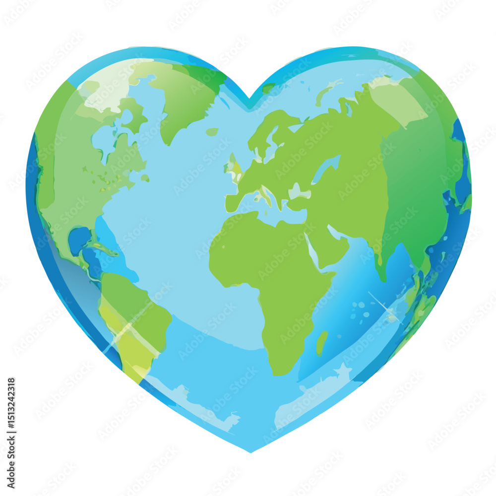 Fototapeta premium Heart-shaped world globe concept, symbolizing love for travel, global unity, and caring for the environment. Perfect for themes of compassion, sustainability, and world appreciation.