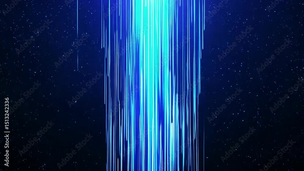 Dynamic light streaks in futuristic blue space background with sparkling stars