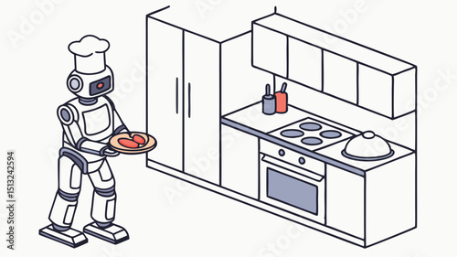 Generated AI Isometric Vector Art A Robot Chef in a Cozy Kitchen