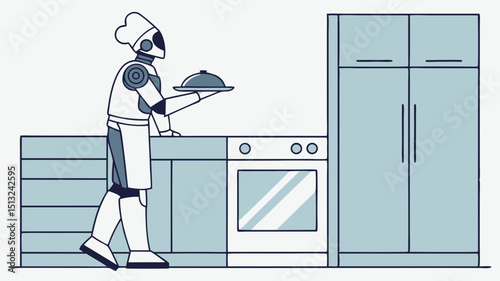 Generated AI Robot Chef Isometric Vector Art of a Culinary Robot in a Smart Kitchen