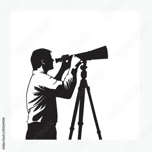 silhouette of man with telescope