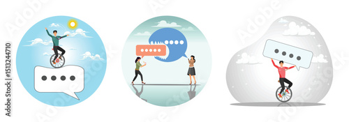 Communicate to success concept, Online Communication and Cyberbullying, Person Balancing on Unicycle.