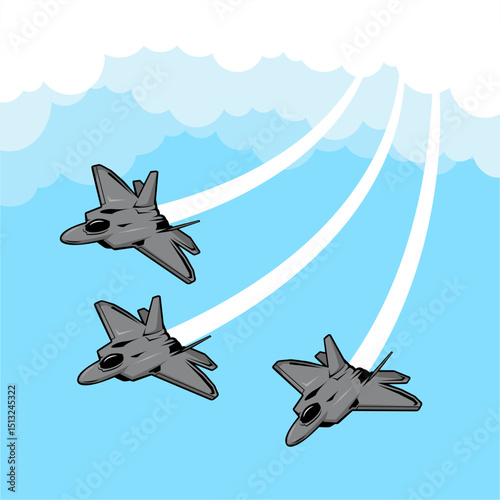 fighter jets flying formation in sky vector illustration