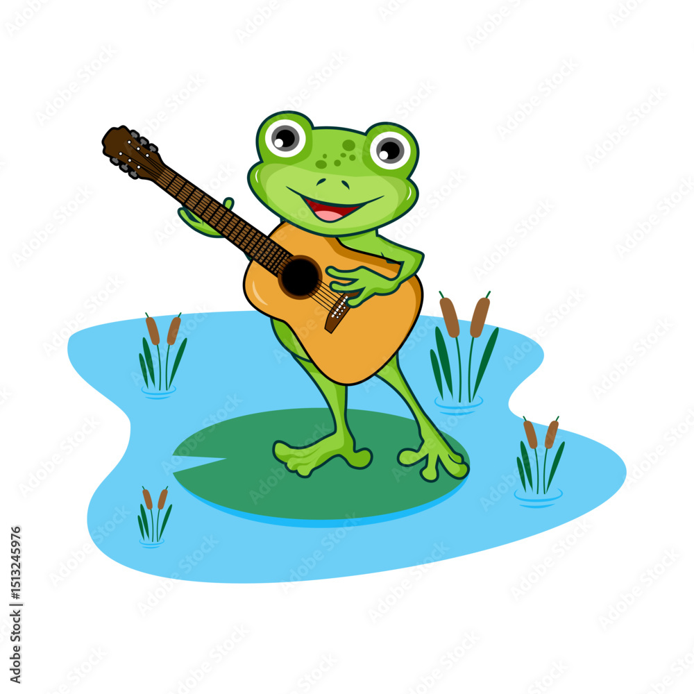 Obraz premium frog playing guitar cartoon character