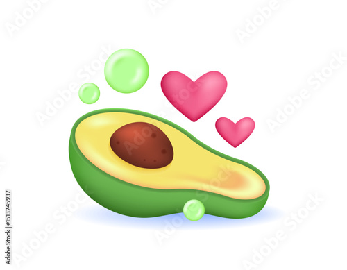 illustration of avocado fruit slice with seed and heart symbol. avocado fruit love concept. like fruit. avocado day. symbol or icon. minimalist 3d style design. element