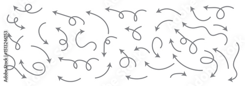 Set of simple lines hand drawn black arrows in various style. Set of simple of hand drawn black arrows. Set of simple lines hand drawn black arrows. Various of simple lines arrows collection