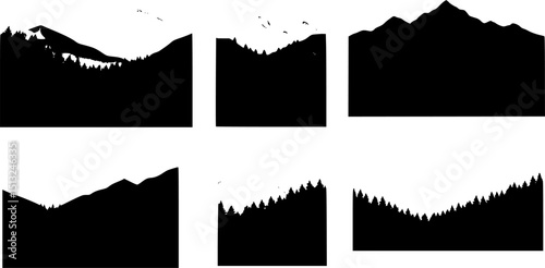 Vector illustration of a beautiful dark blue mountain landscape with fog and forest.
