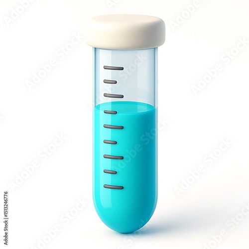 3D icon of Test tube with blue liquid isolated on white background, laboratory equipment