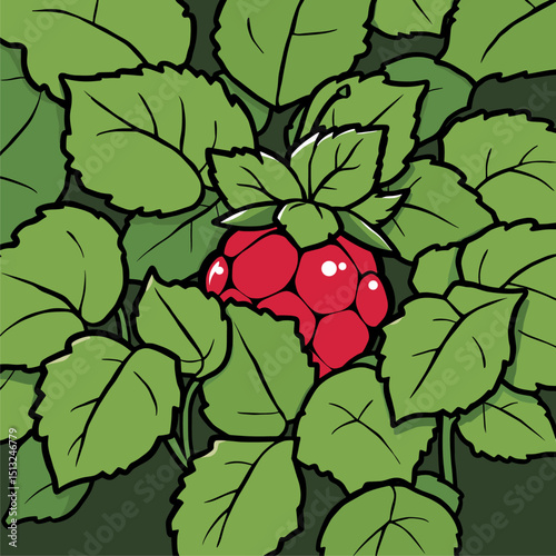 Hidden Raspberry: A Vibrant Vector Illustration of a Raspberry Bush