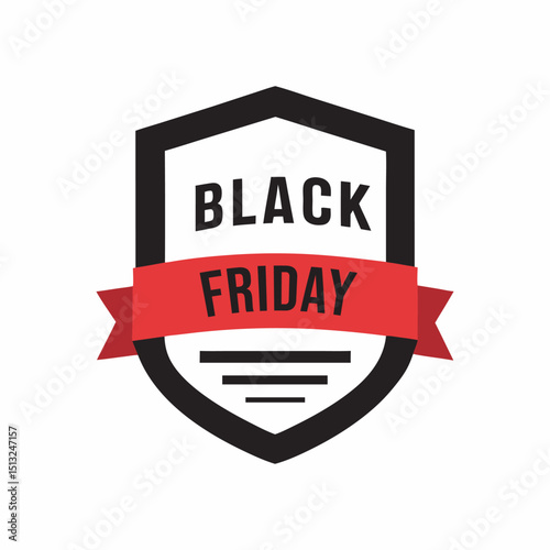 A vector vintage Black Friday emblem badges, labels, and retro signs with ribbons and shields for product sale tags or banners