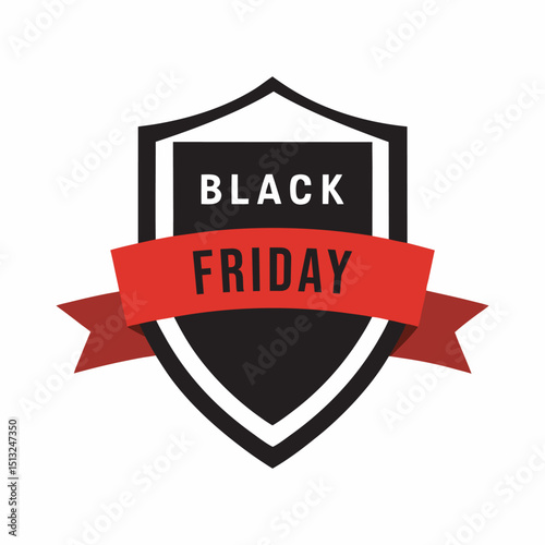 A vector vintage Black Friday emblem badges, labels, and retro signs with ribbons and shields for product sale tags or banners