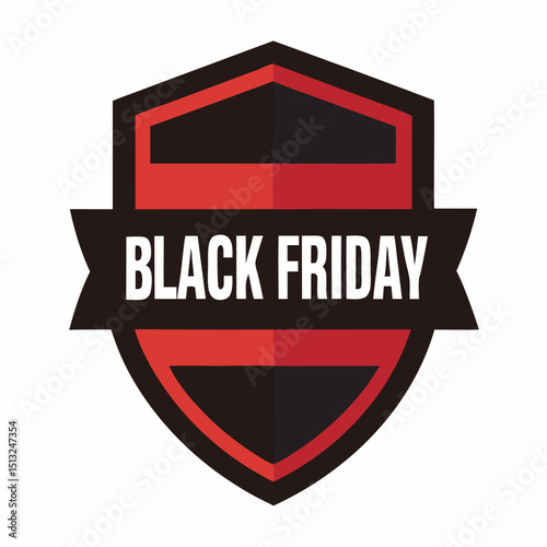 A vector vintage Black Friday emblem badges, labels, and retro signs with ribbons and shields for product sale tags or banners