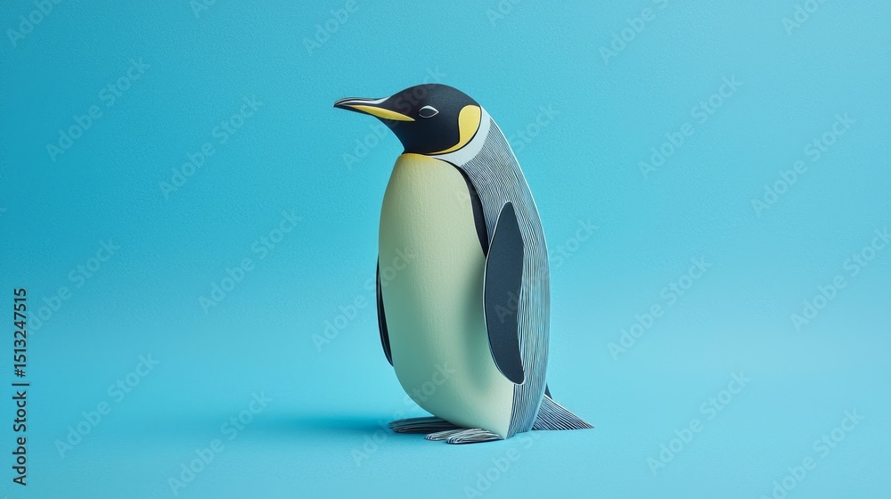 Fototapeta premium Cute cartoon penguin character against a bright blue background in minimalistic style