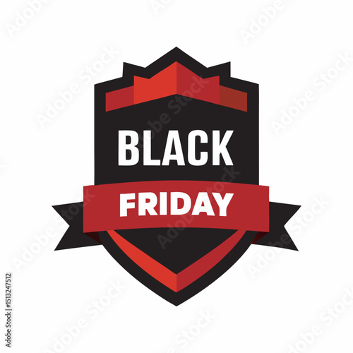 A vector vintage Black Friday emblem badges, labels, and retro signs with ribbons and shields for product sale tags or banners