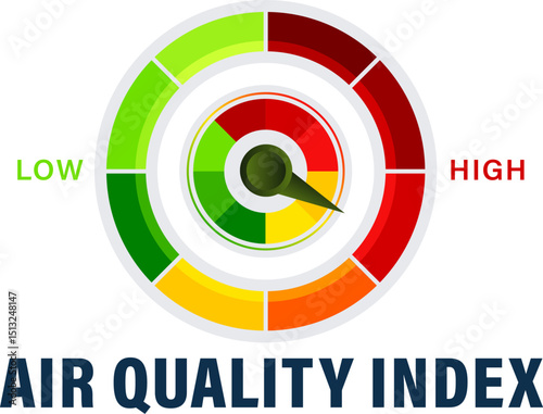 Air quality index. Educational scheme with excessive quantities of substances or gases in environment.