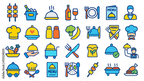 Collection of restaurant or catering icons for menus, websites, and social media. Perfect for creating visual representations of foodrelated content.